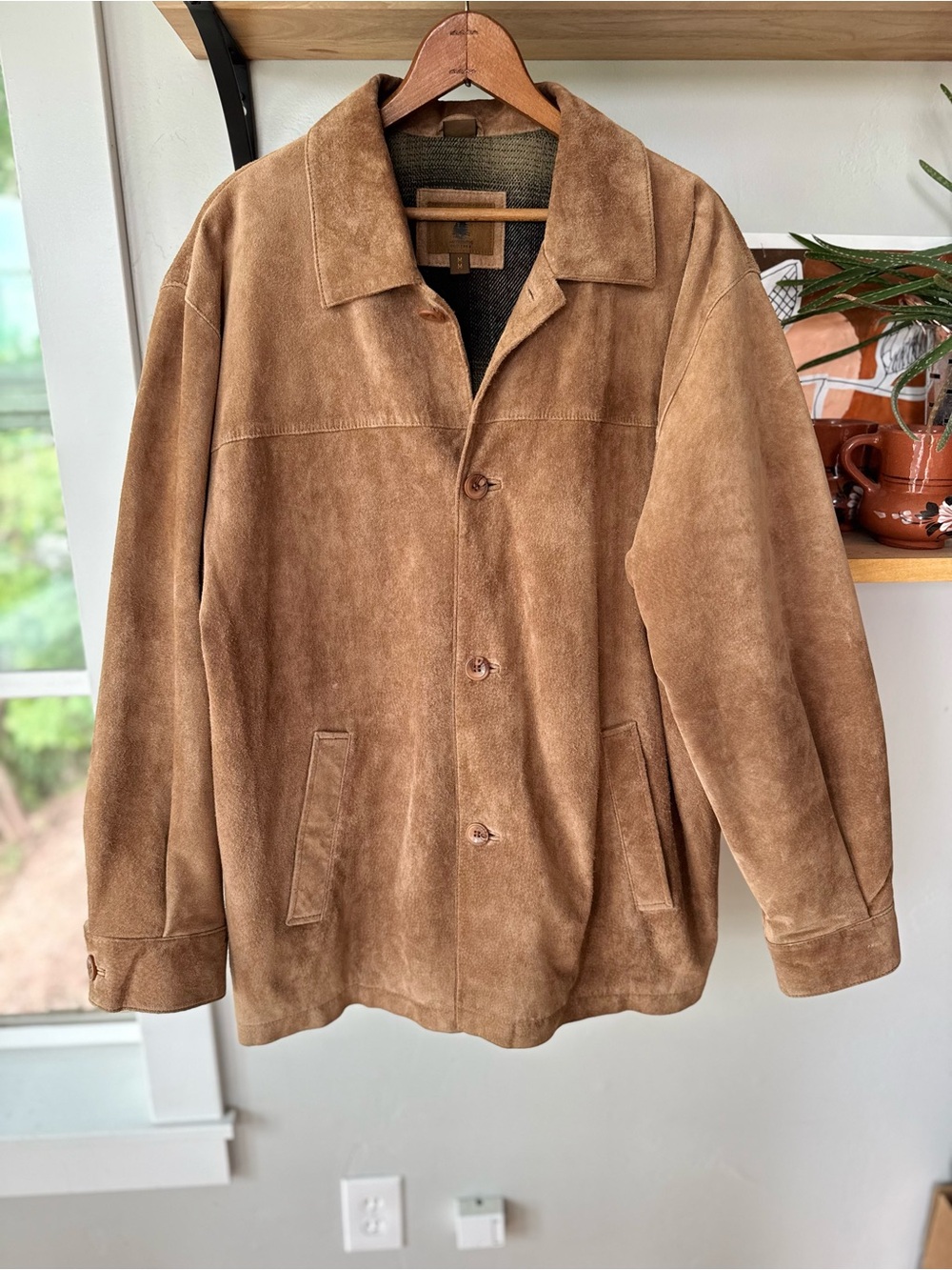 Vintage St. John’s Bay Camel Tan Genuine Suede Leather Flannel Lined Jacket Sz M